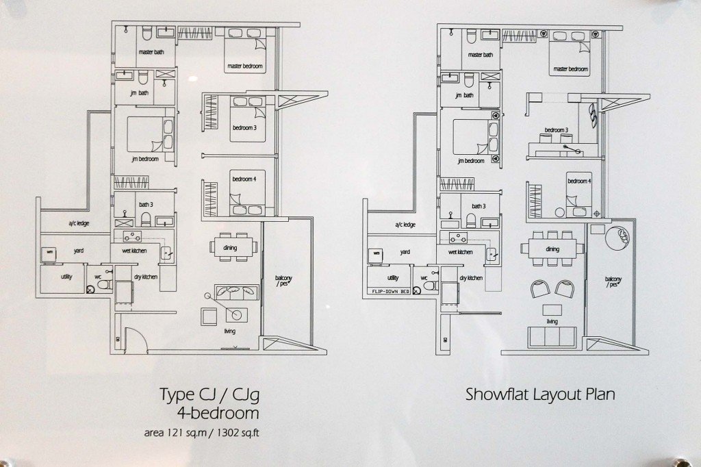 Amore Executive Condo typical 4 Bedroom floor plan