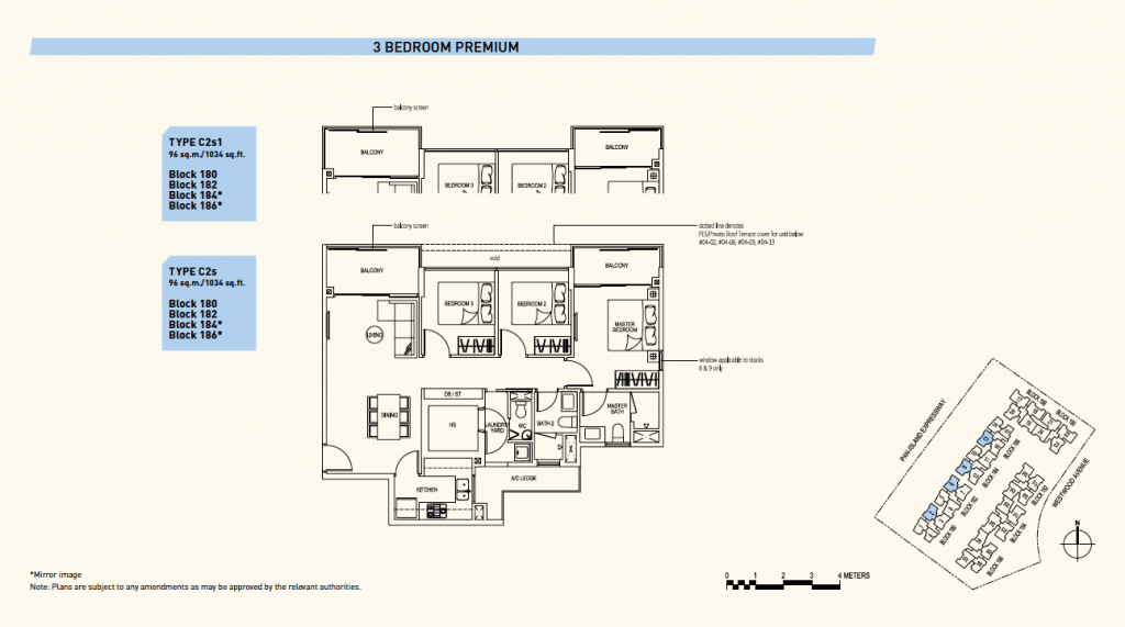 Typical 3 bedroom premium floor plan of Westwood EC.