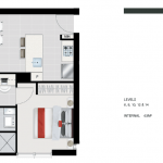 Typical floor plan of 1 bedroom in Newstead Towers Brisbane.